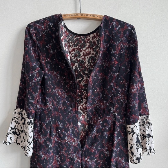 DEREK LAM 10 CROSBY • Silk Bell Sleeve Button Detail Mini Dress in Ink Multi - Picture 11 of 13